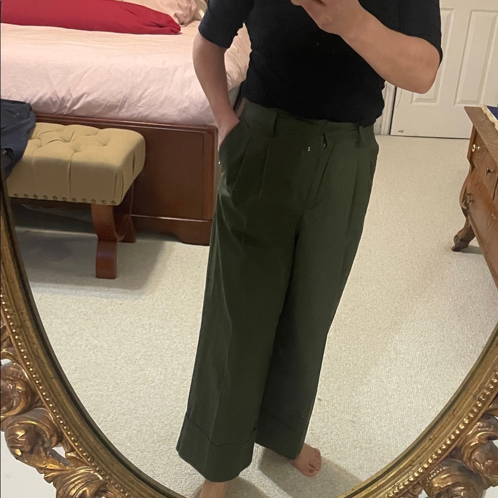 Who What Wear Black Top and Dark Green Trousers